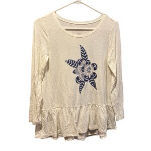 Aerie off white long sleeved peplum flower graphic tee S